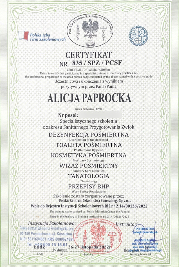 Certyfikat Alicja Paprocka