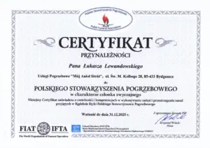 certyfikat polskie stowarzyszenie pogrzebowe